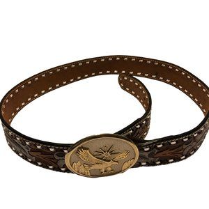 Tooled Leather Mallory Personalized Bill Name Belt  Eagle Buckle Size 42